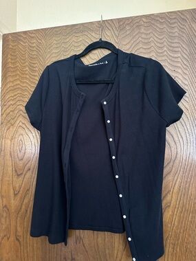 Abercrombie & Fitch Black Short-Sleeve Button Cardigan Top - brand new
